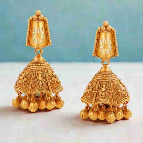 22Kt Gold Jhumkas With Hallmarked